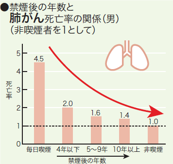 禁煙後の年数と肺がん死亡率の割合