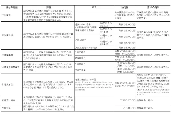 救済給付の種類とその内容