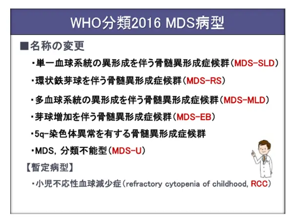 WHO分類2016 MDS病型