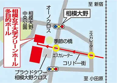 相模女子大学グリーンホールまでの地図
